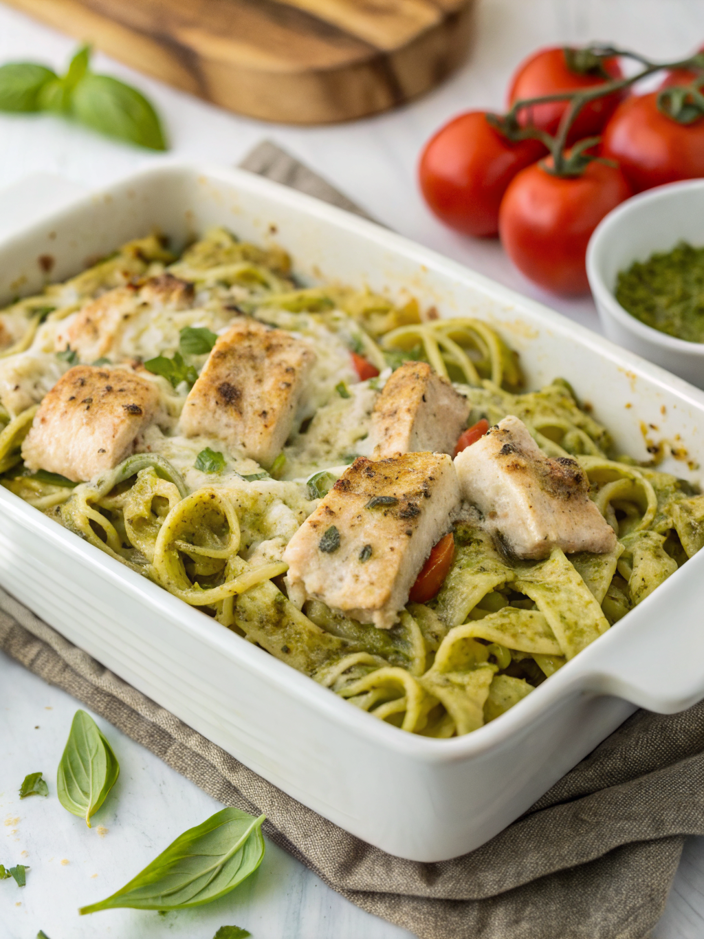 Creamy Pesto Chicken Pasta Bake