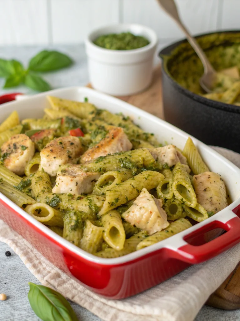 Creamy Pesto Chicken Pasta Bake