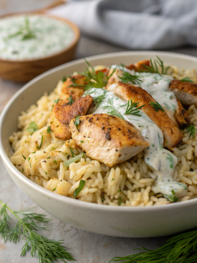 Dump-and-Bake Chicken Tzatziki Rice Recipe