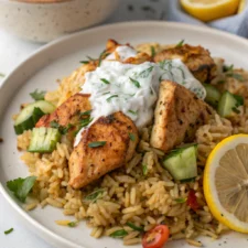 Dump-and-Bake Chicken Tzatziki Rice