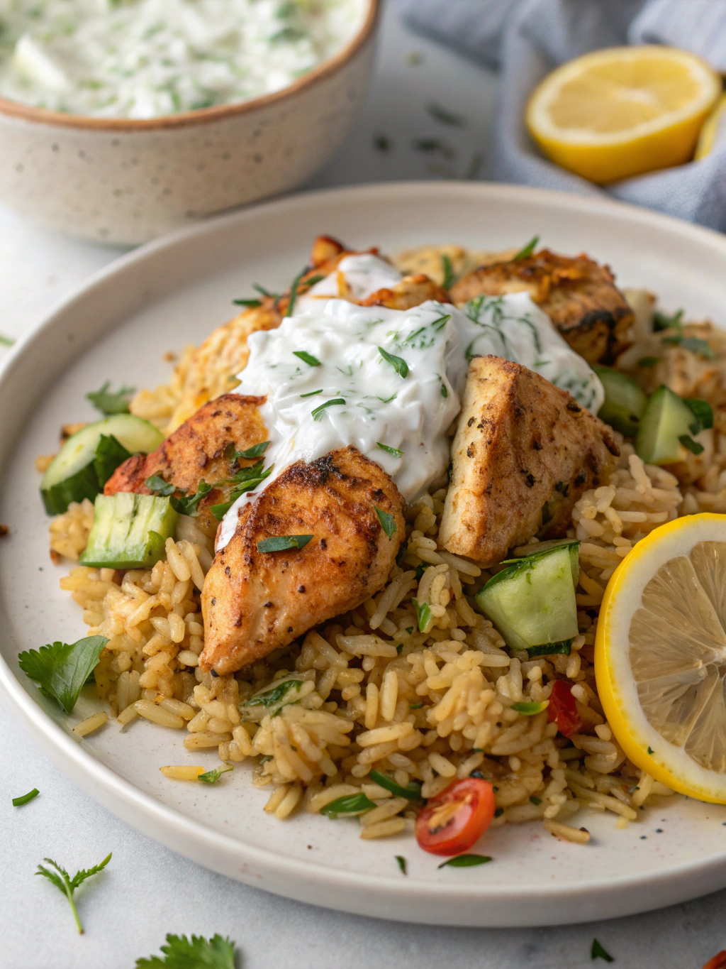 Dump-and-Bake Chicken Tzatziki Rice