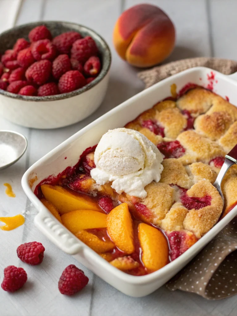 Easy Peach and Raspberry Cobbler