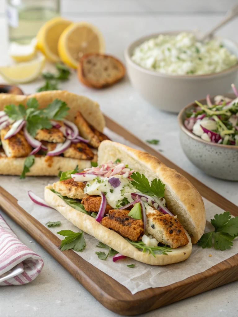 Easy Sheet Pan Chicken Pitas with Fresh Herb Ranch Slaw