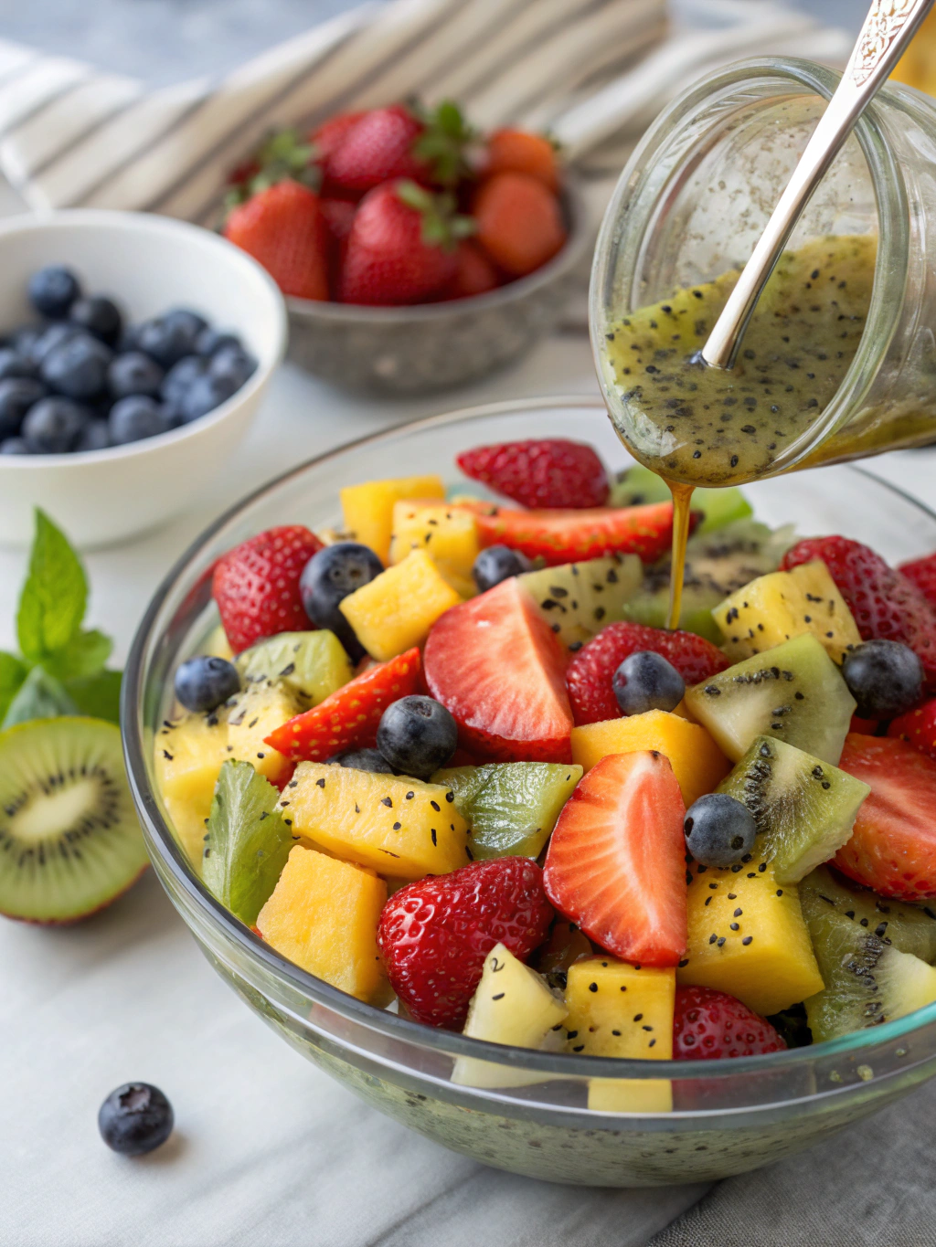 How to Make a Fresh Fruit Salad with Honey-Lime Poppy Seed Dressing: 5 Easy Steps 3 Fresh Fruit Salad with Honey-Lime Poppy Seed Dressing