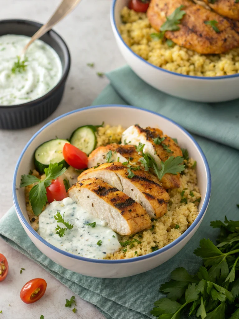 Herbed Chicken and Couscous Bowls with Creamy Tzatziki Recipe