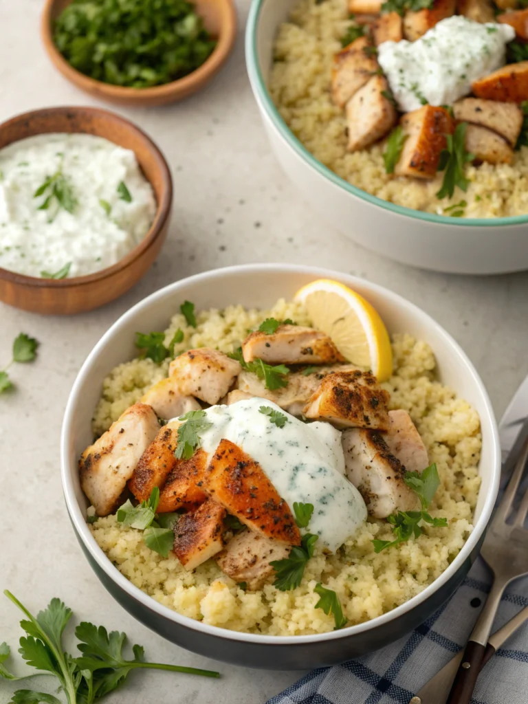 Herbed Chicken and Couscous Bowls with Creamy Tzatziki Recipe