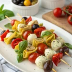 Italian Antipasto Skewers with Marinated Tortellini and Mozzarella