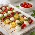 Italian Antipasto Skewers with Marinated Tortellini and Mozzarella