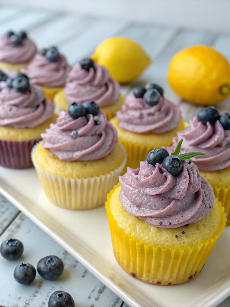 Lemon Cupcakes with Blueberry Buttercream