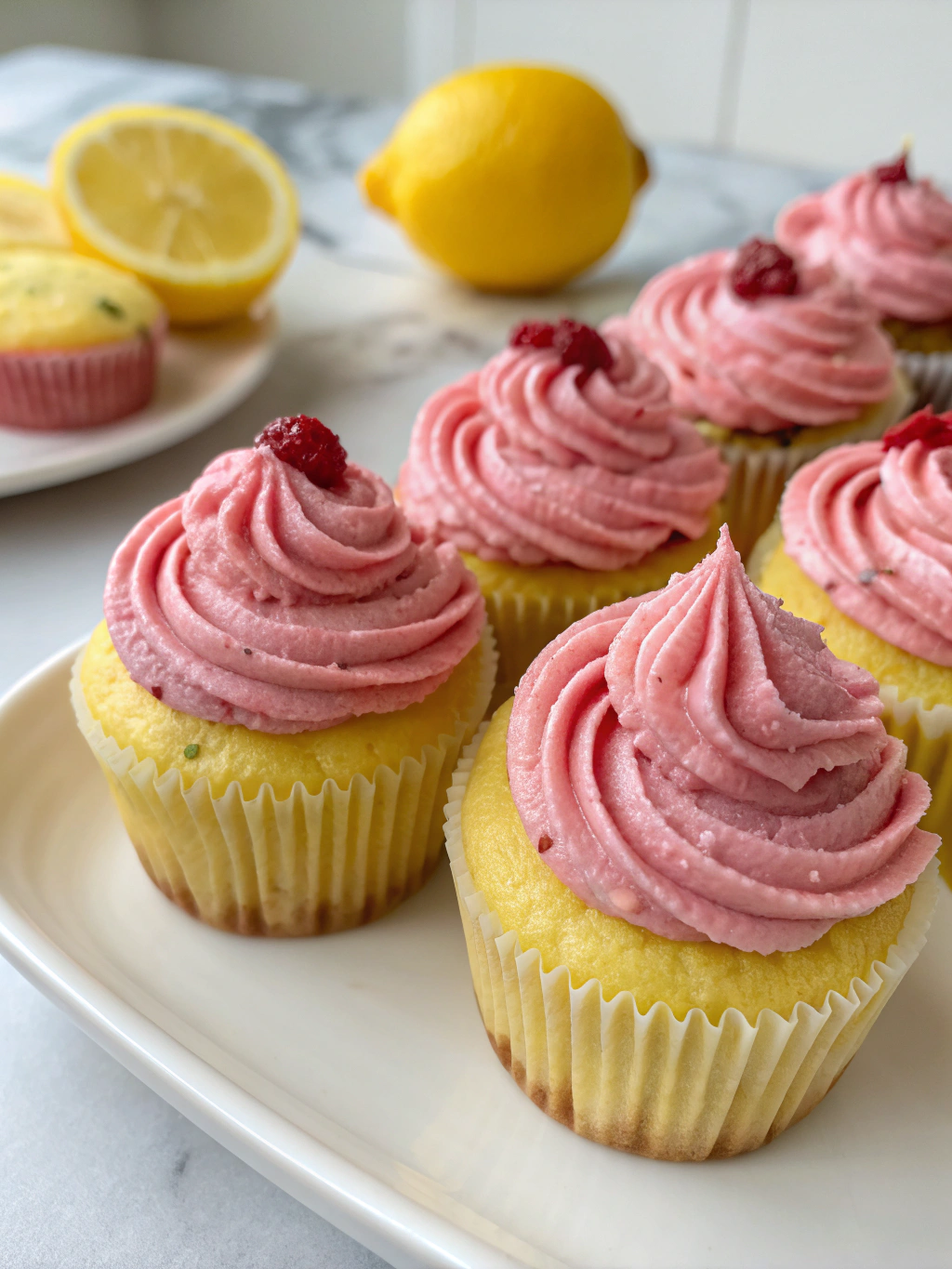 Lemon Cupcakes with Raspberry Buttercream Frosting