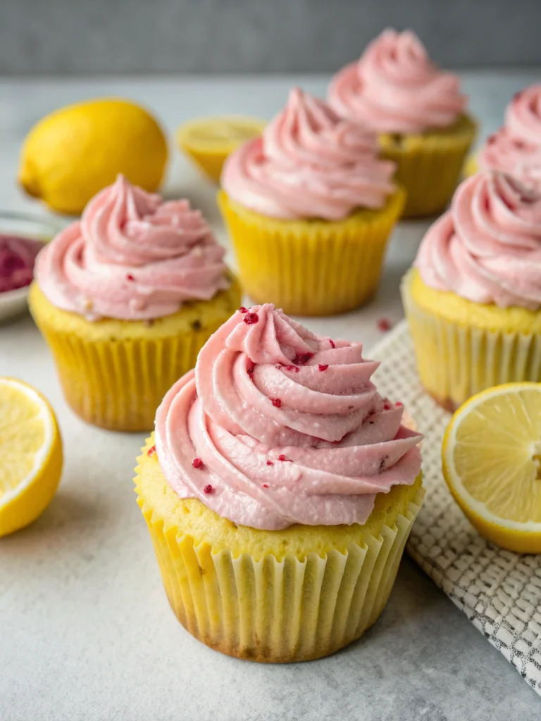 Lemon Cupcakes with Raspberry Buttercream Frosting