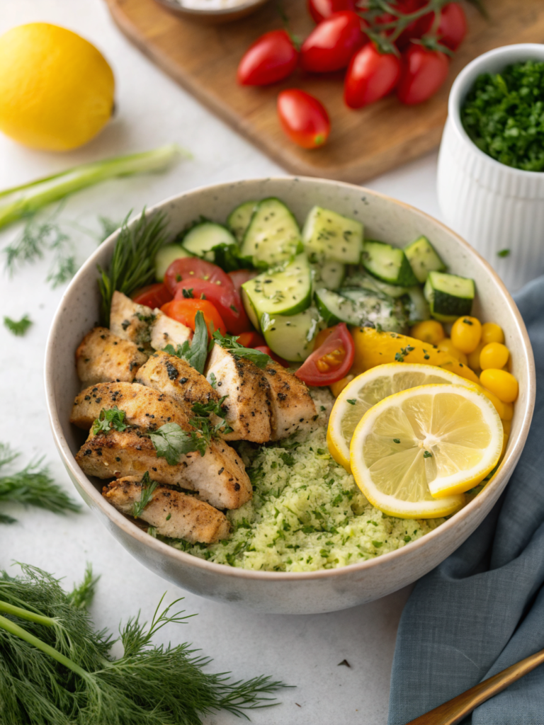 Mediterranean-Inspired Lemon-Dill Chicken Bowls