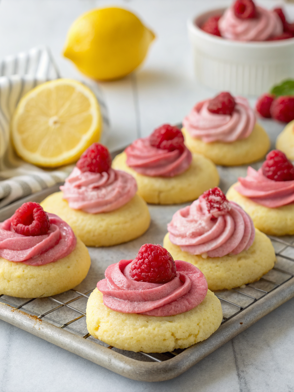 Moist Lemon Cookies with Raspberry Frosting
