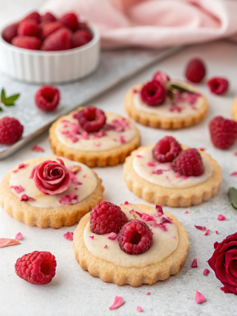 Raspberry Rose Shortbread Cookies