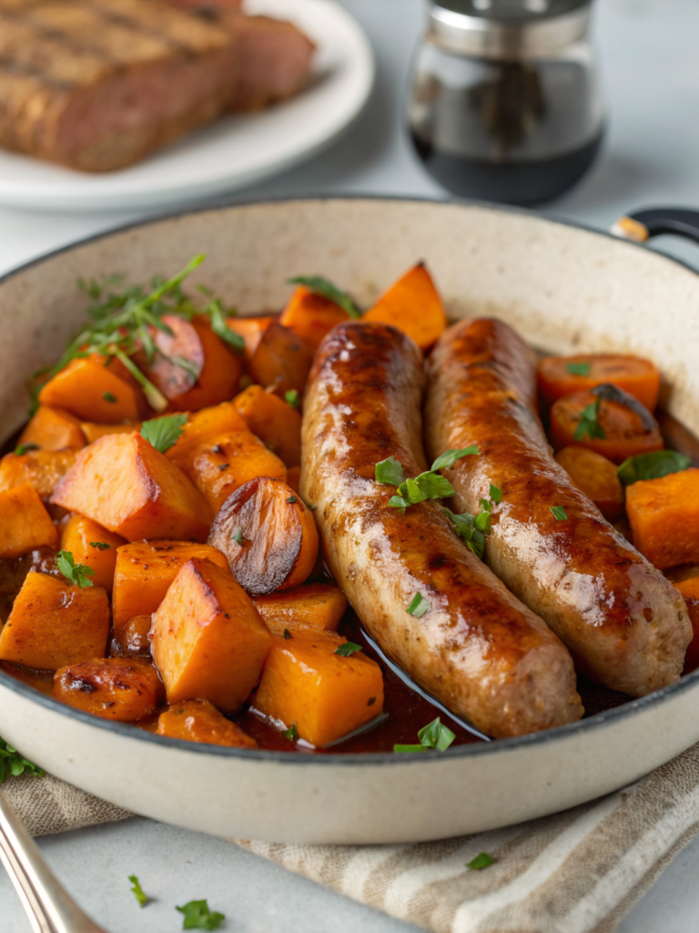 Sausage and Sweet Potatoes with Honey Garlic Sauce