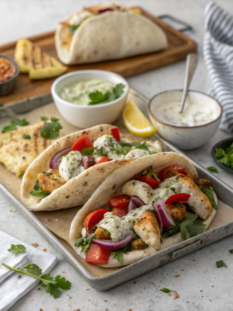 Sheet Pan Chicken Pitas with Herby Ranch Recipe