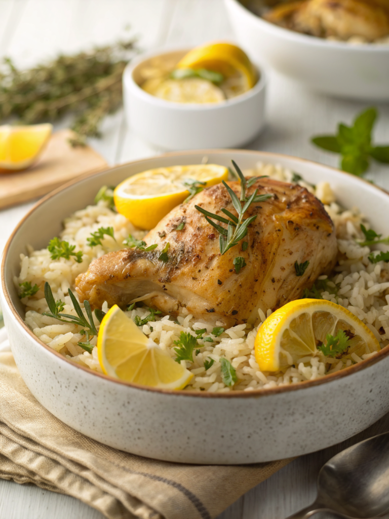 Slow Cooker Lemon Herb Chicken and Rice