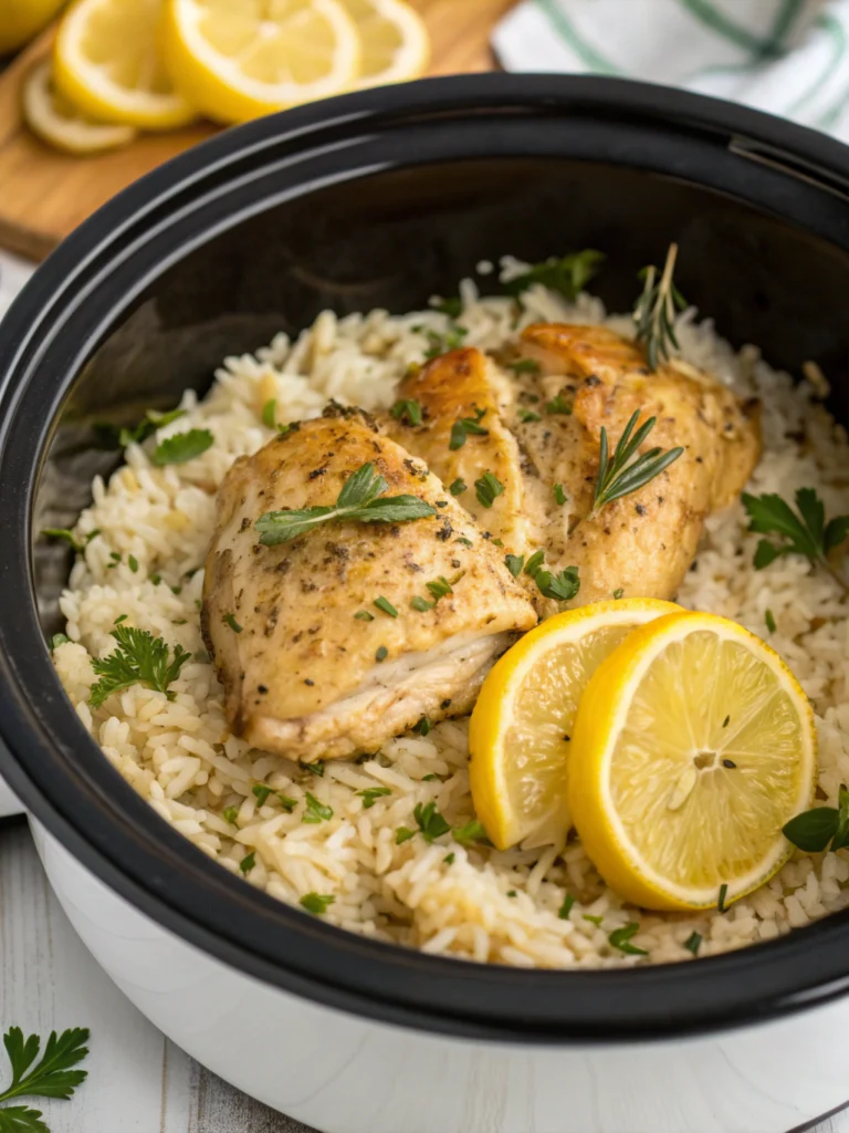 Slow Cooker Lemon Herb Chicken and Rice