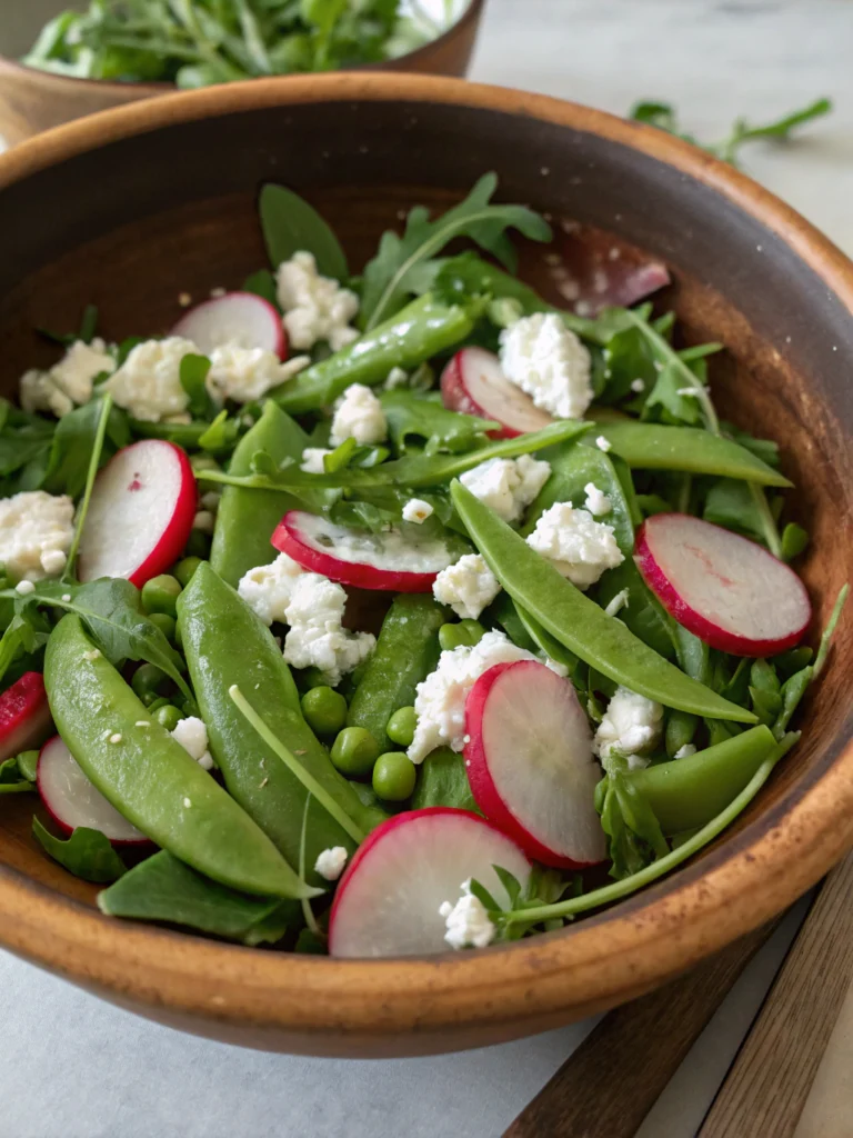 Sugar Snap Pea Salad with Radishes Feta and Arugula