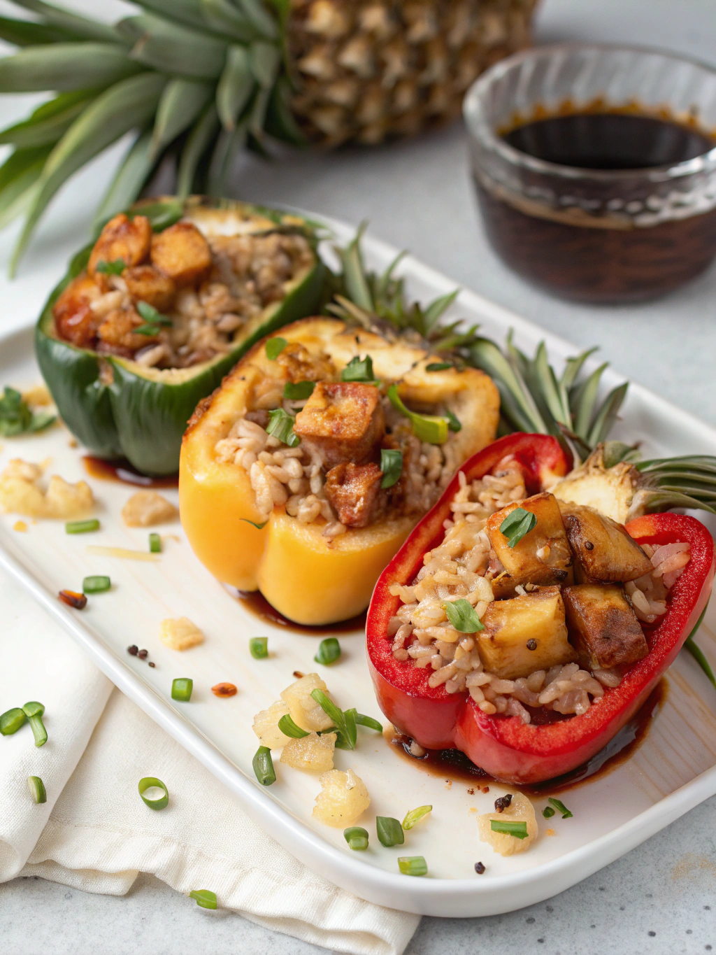 Teriyaki Pineapple Chicken and Rice Stuffed Peppers