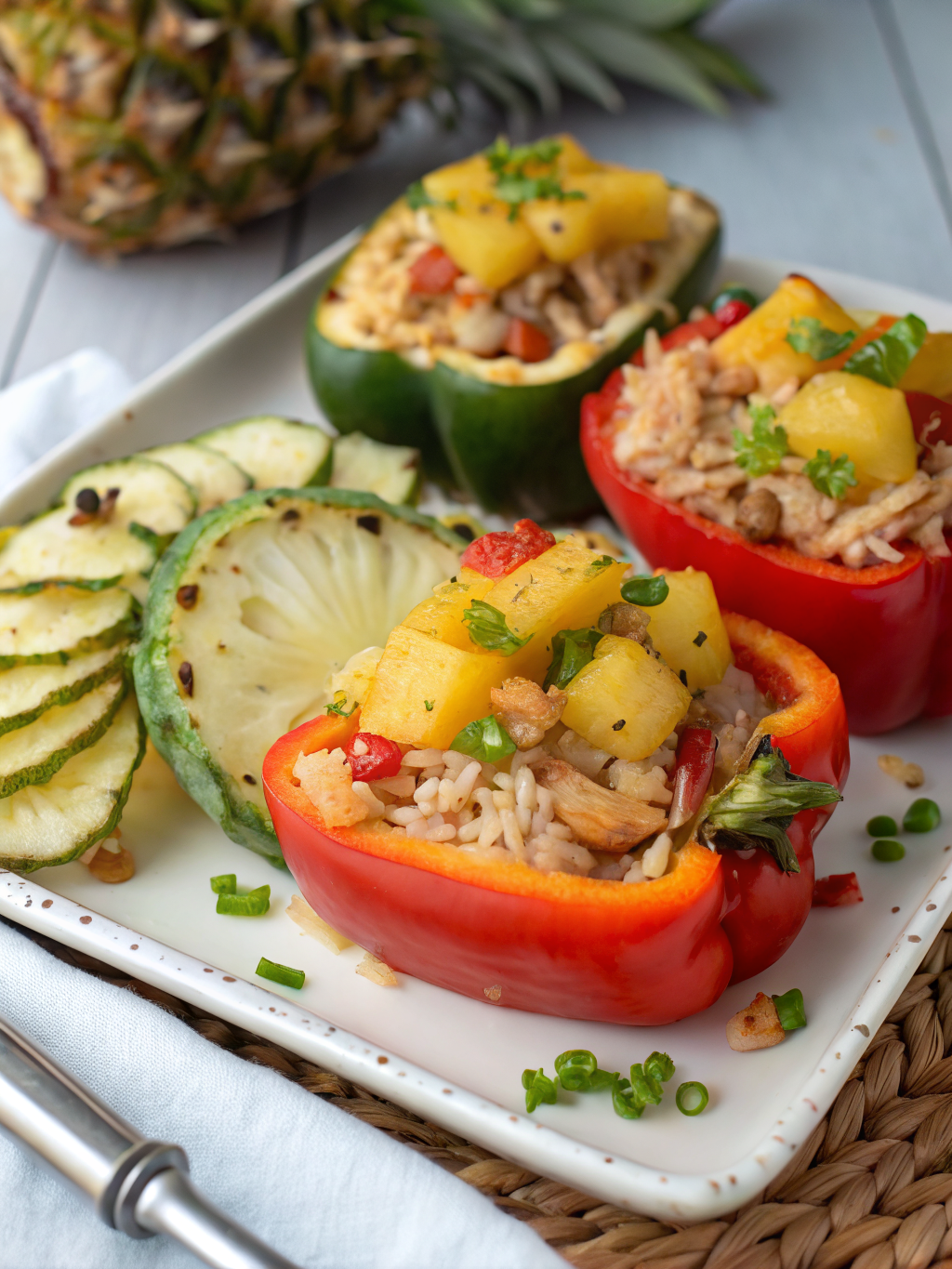Teriyaki Pineapple Chicken and Rice Stuffed Peppers