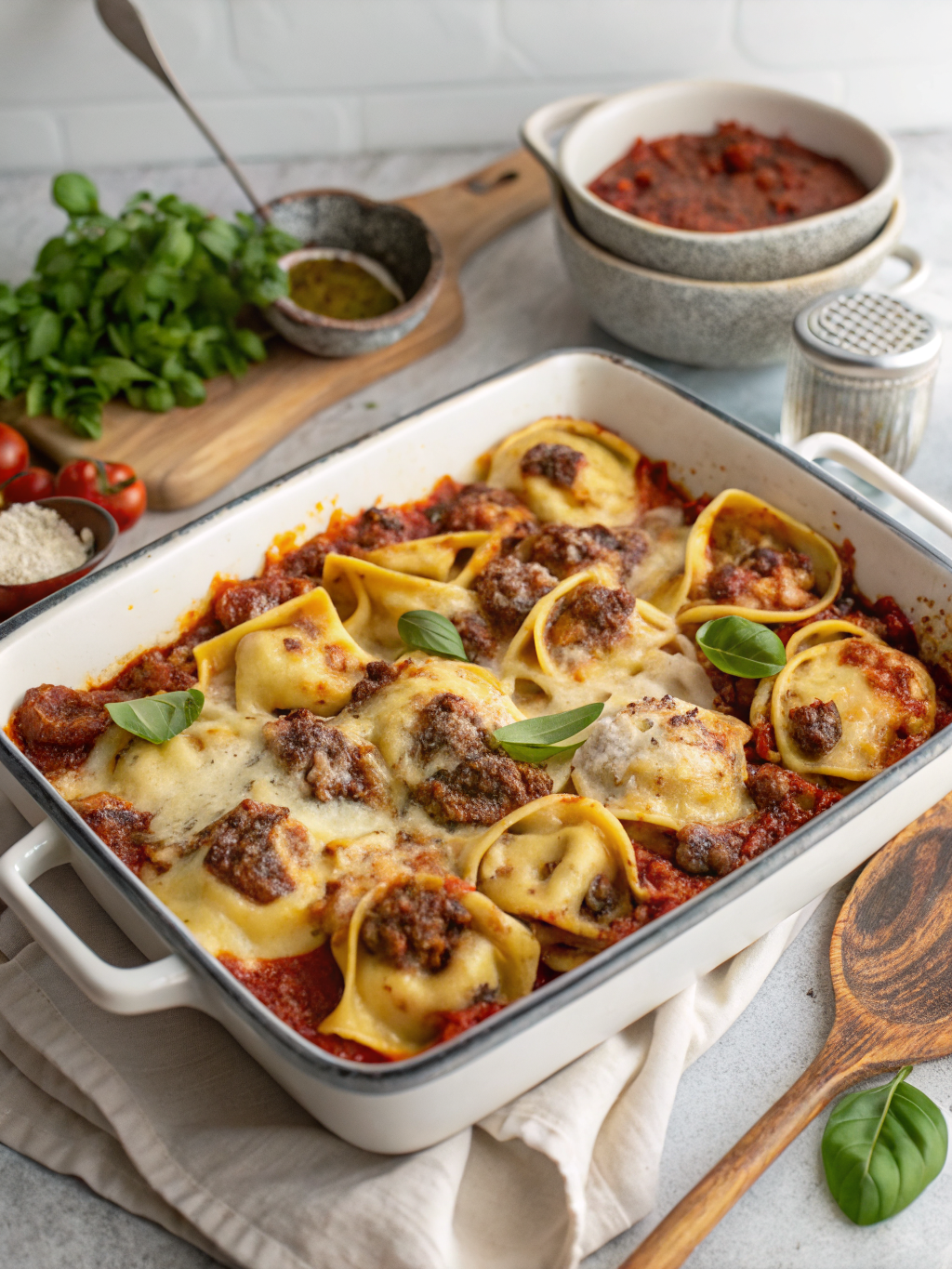 Beef & Cheese Tortellini Bake