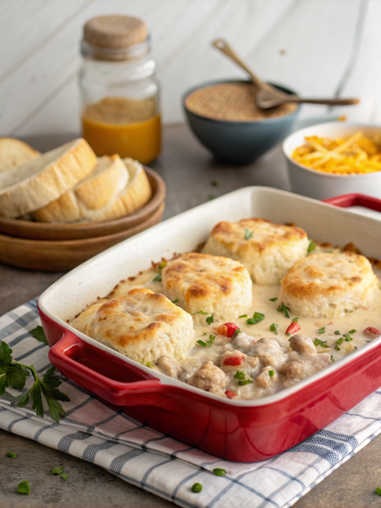 Biscuits Gravy Hashbrown Bake