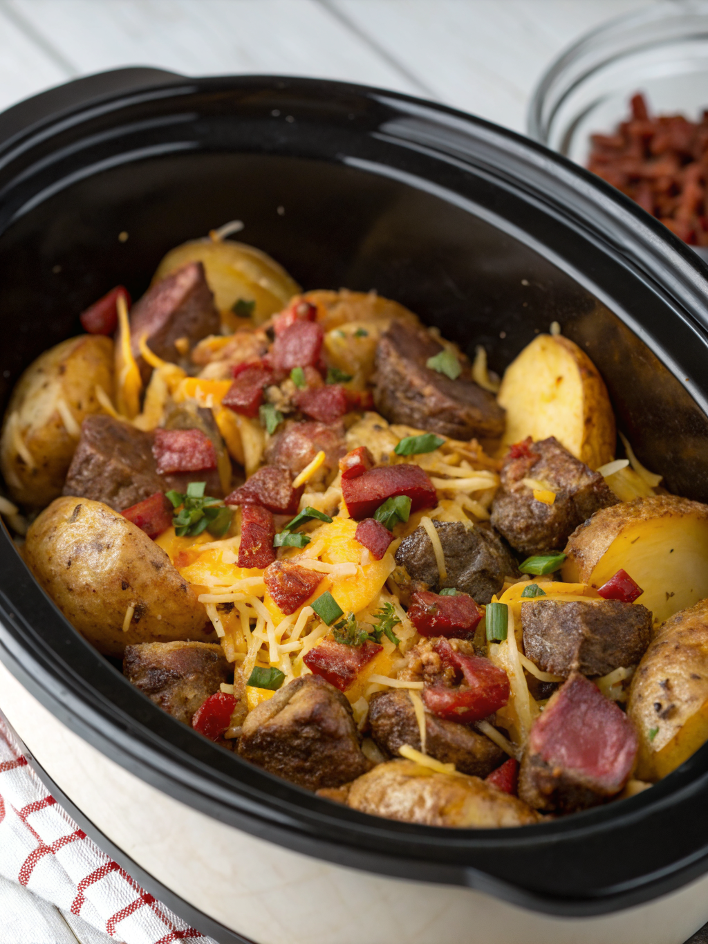 Crockpot Loaded Steak and Potato Bake