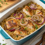 French Onion Chicken Orzo Casserole