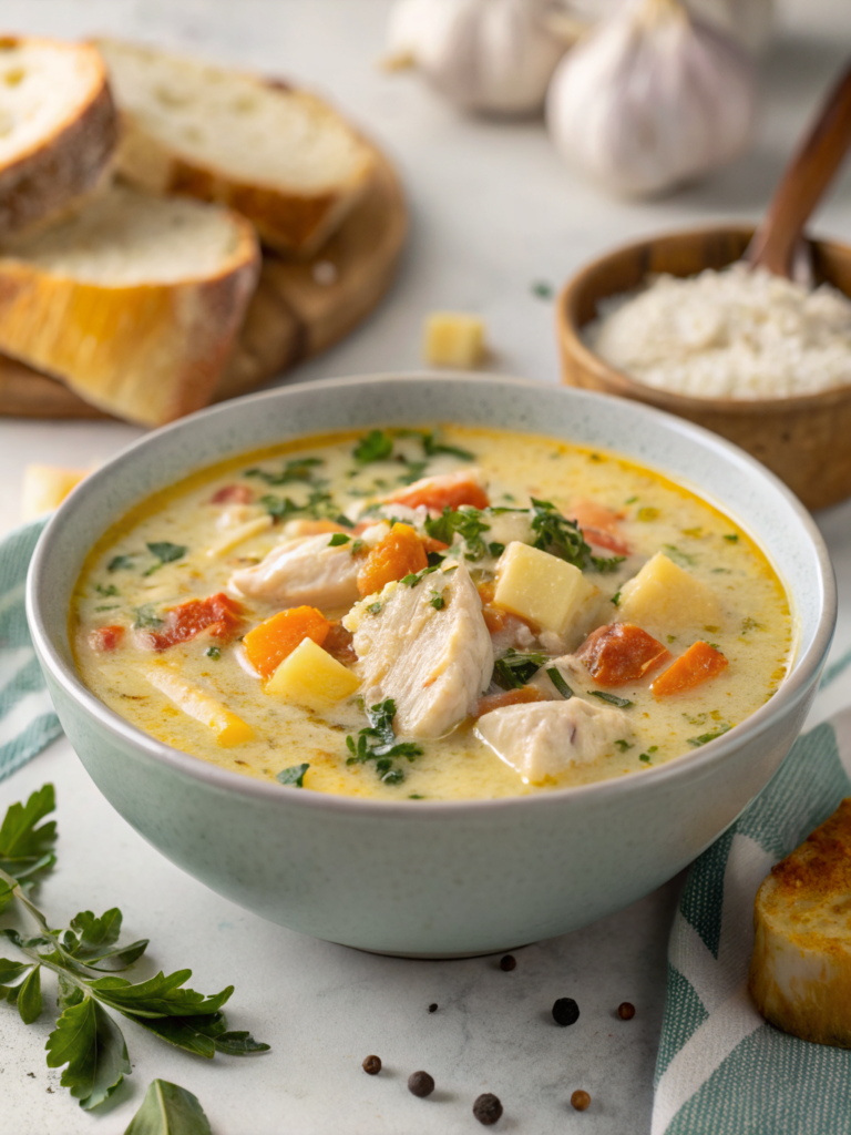 Garlic Parmesan Chicken Chowder Soup