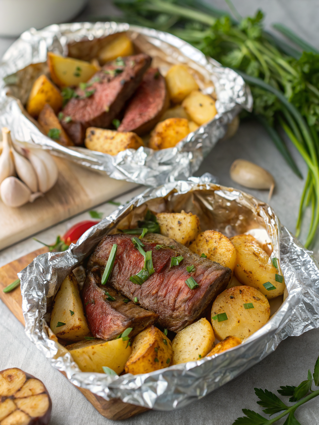 Garlic Steak Potato Foil Packets