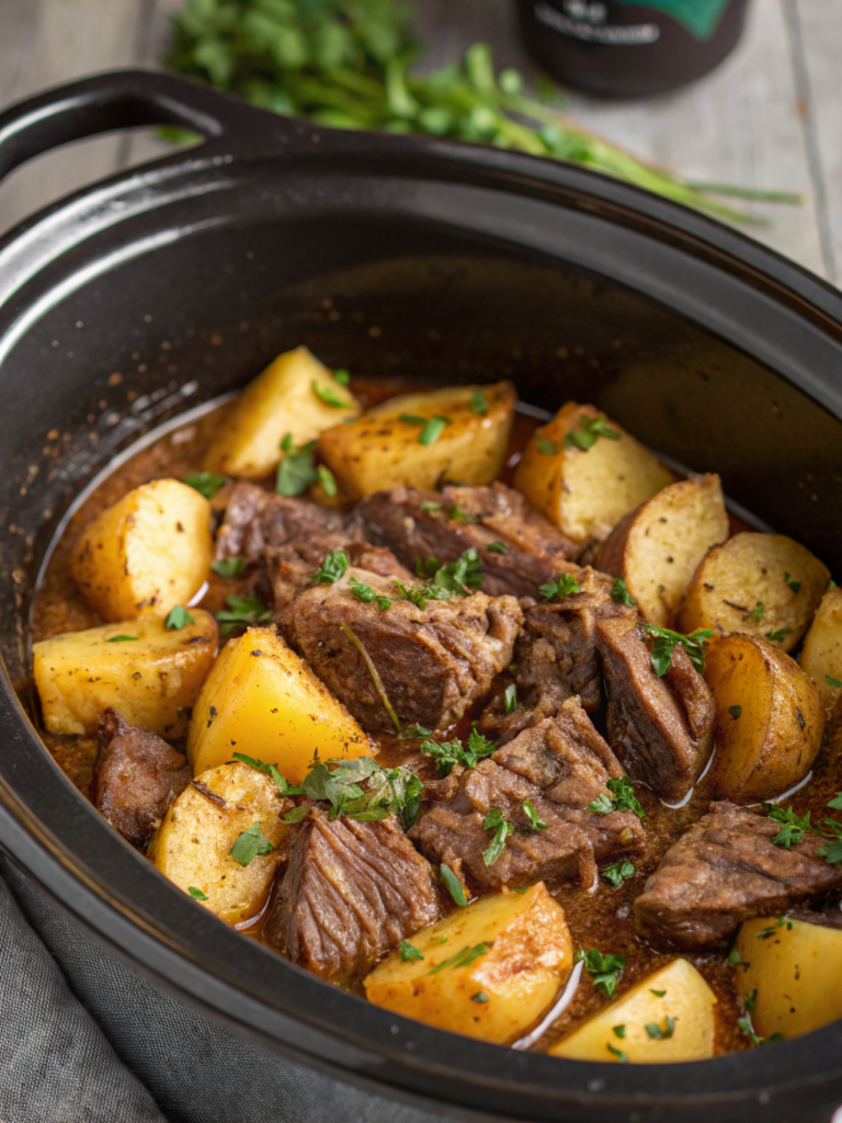 Slow Cooker Garlic Butter Beef with Potatoes