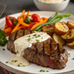 Steak with Ghostly Bourbon Garlic Cream Sauce