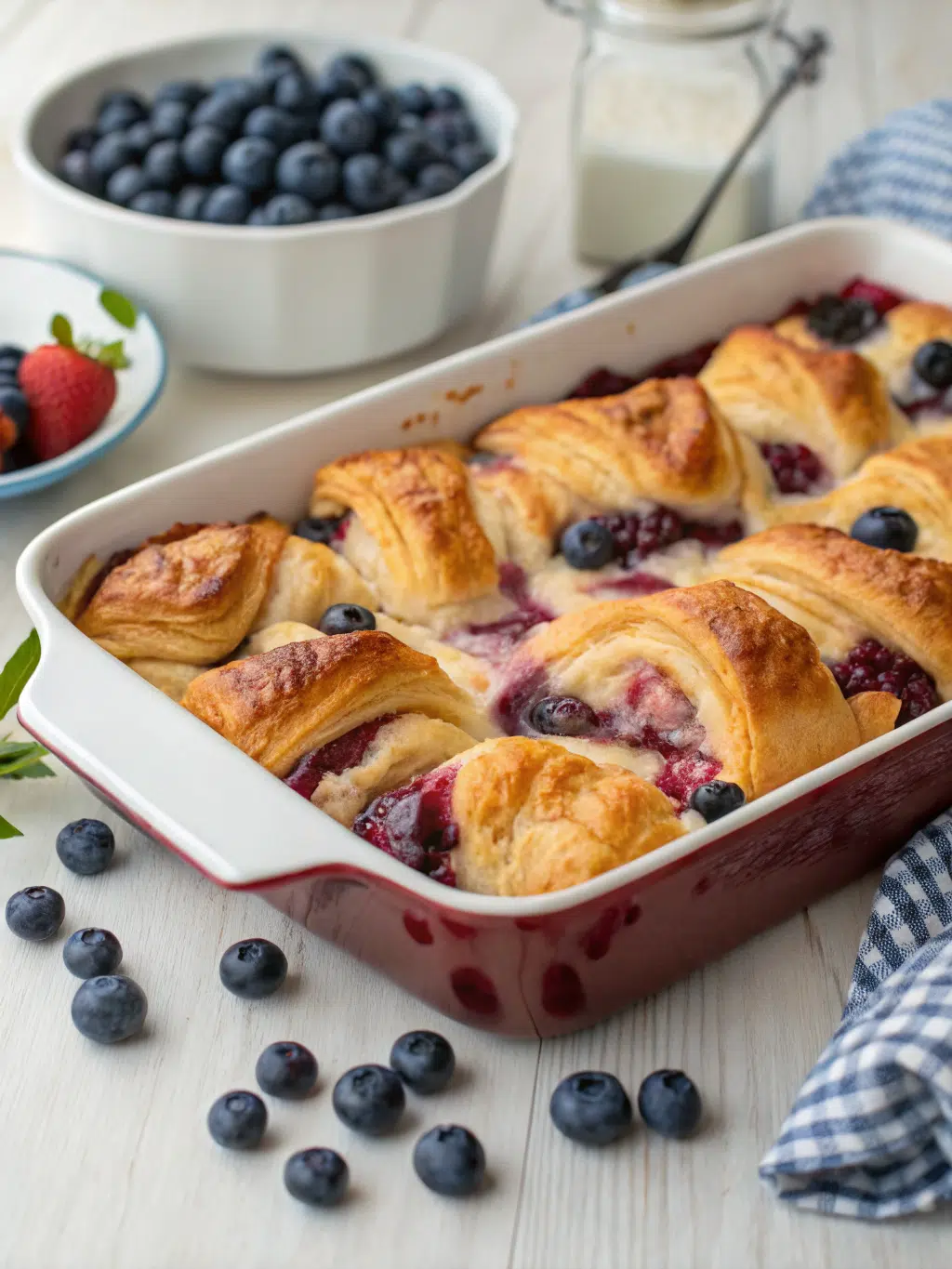 Blueberry Cream Cheese Croissant Casserole
