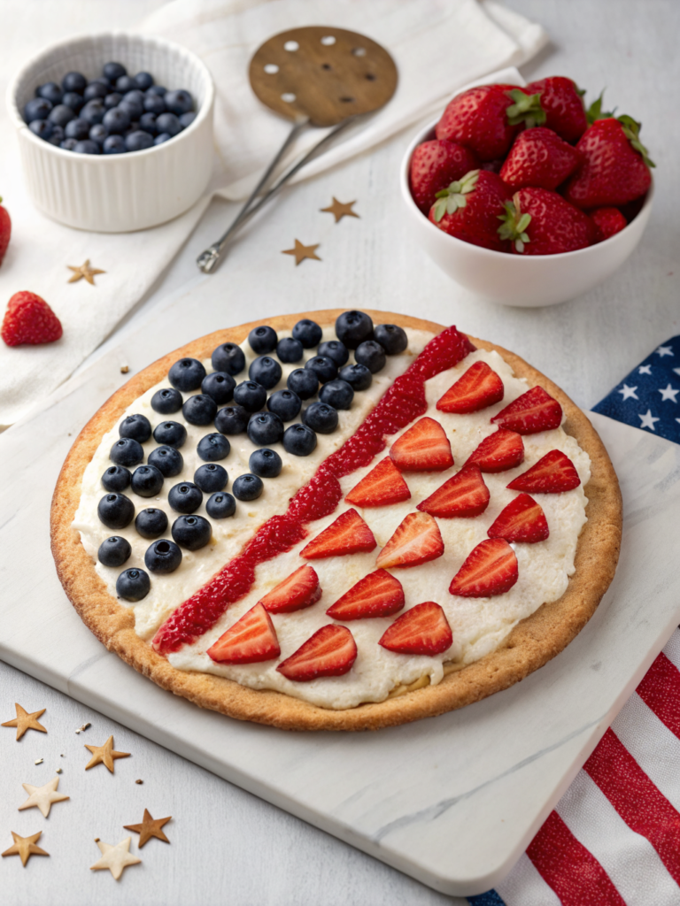 Easy July 4th Flag Patriotic Dessert Pizza Recipe