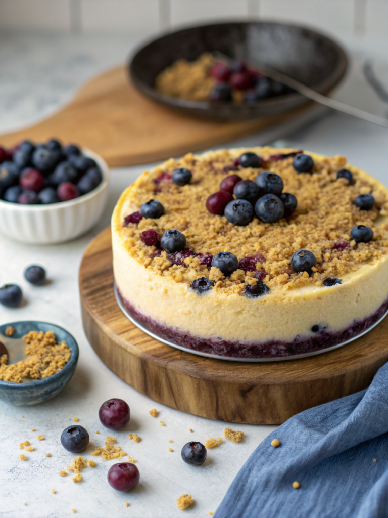 How to Make Blueberry Crumble Cheesecake