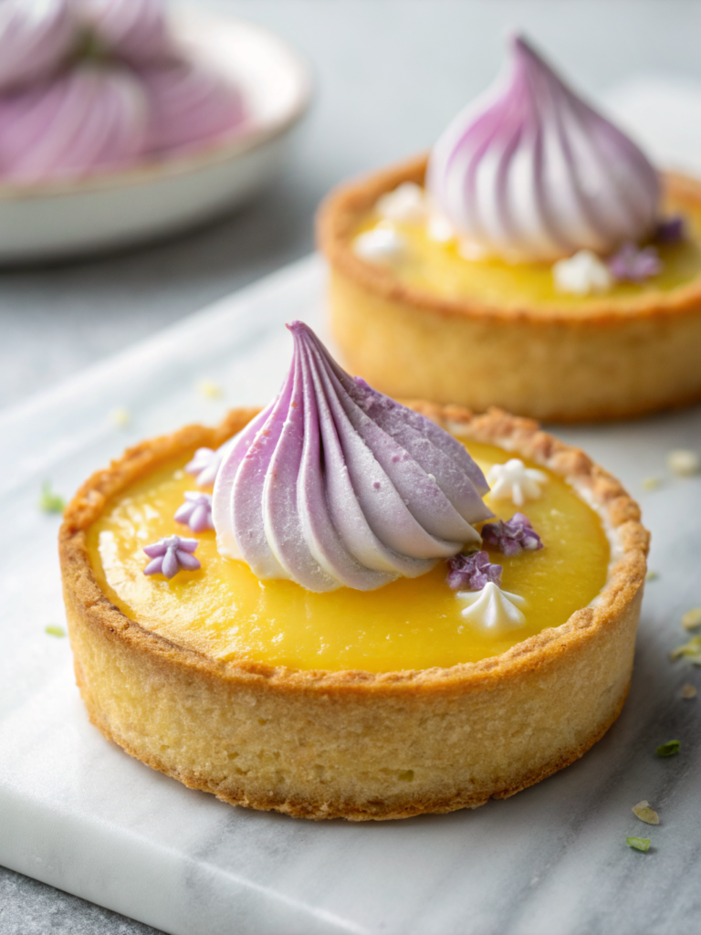 Mini Lemon Tart with Lilac Meringue