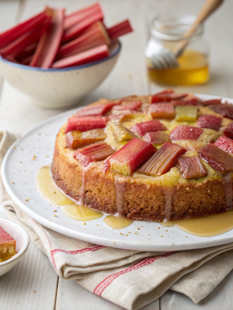 Moist Rhubarb Cake with Butter Sauce