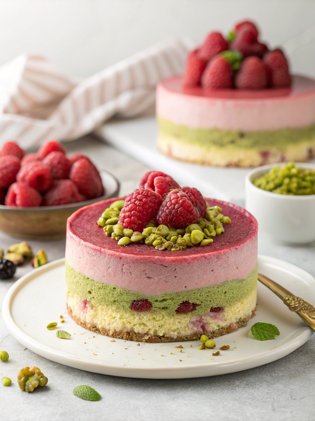 Raspberry Pistachio Mousse Cakes