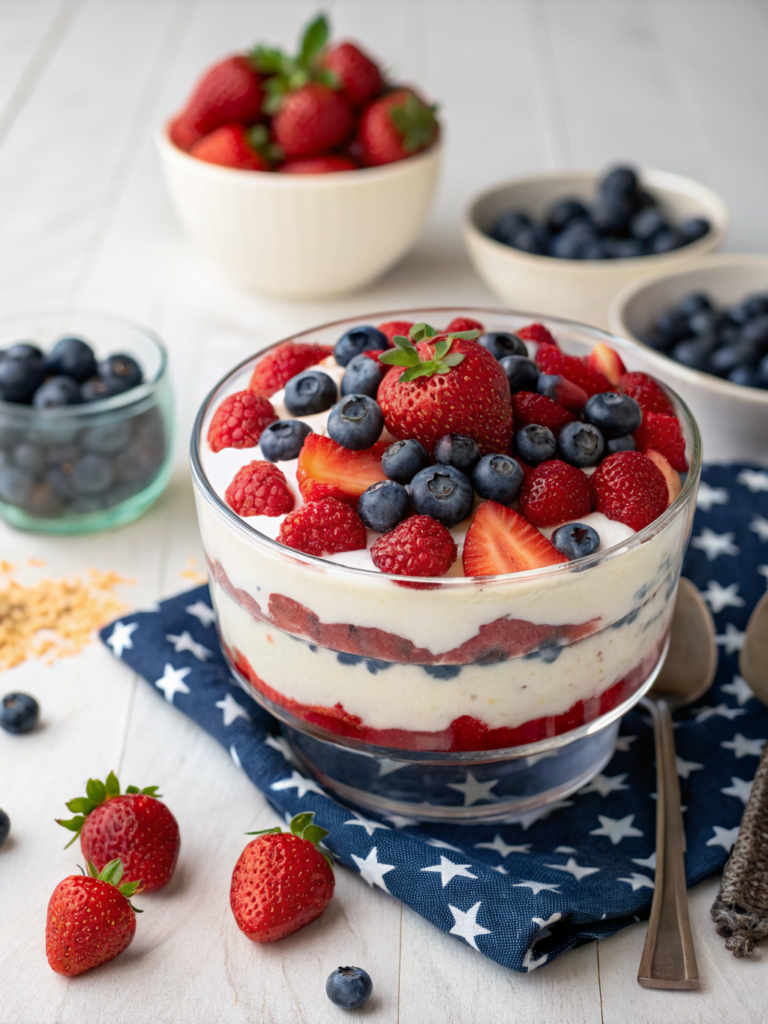 Red White & Blue Mixed Berry Yum Yum | Easy No-Bake 4th of July Dessert