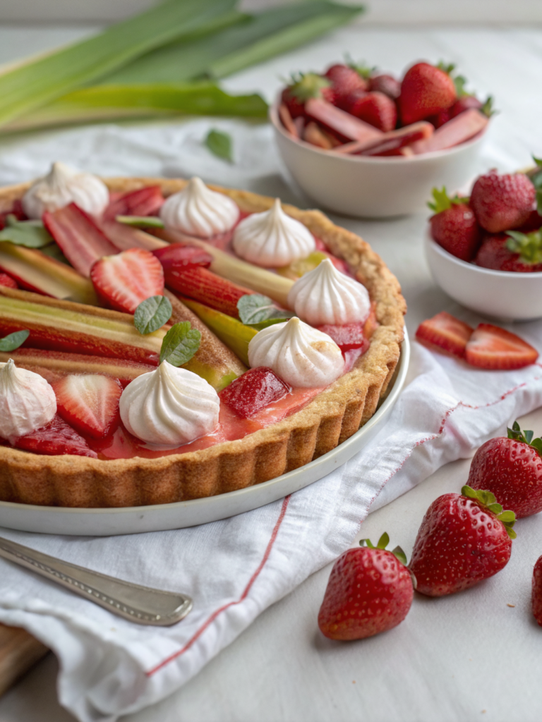 Rhubarb Cream Tart with Strawberry Meringue