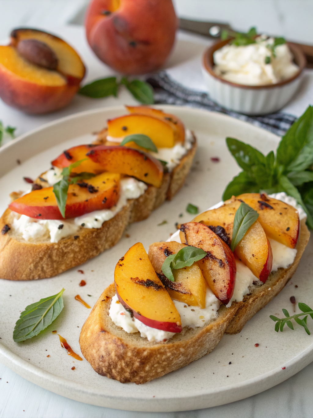Best Peach Bruschetta With Whipped Ricotta
