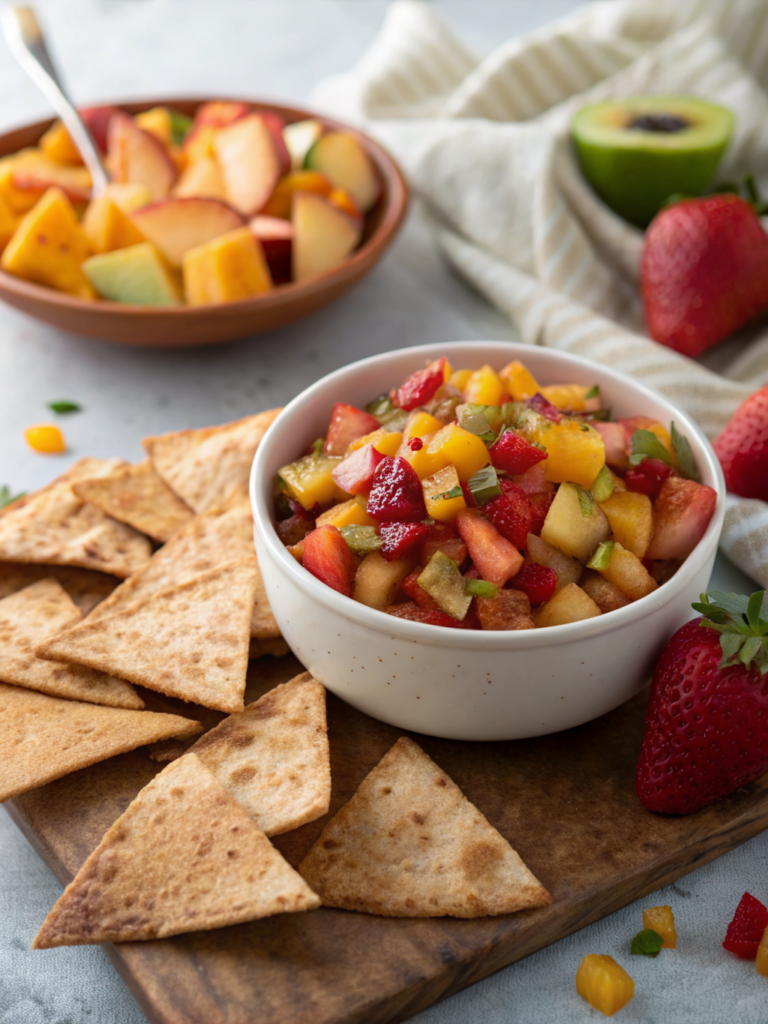 Fruit Salsa with Cinnamon Sugar Tortilla Chips