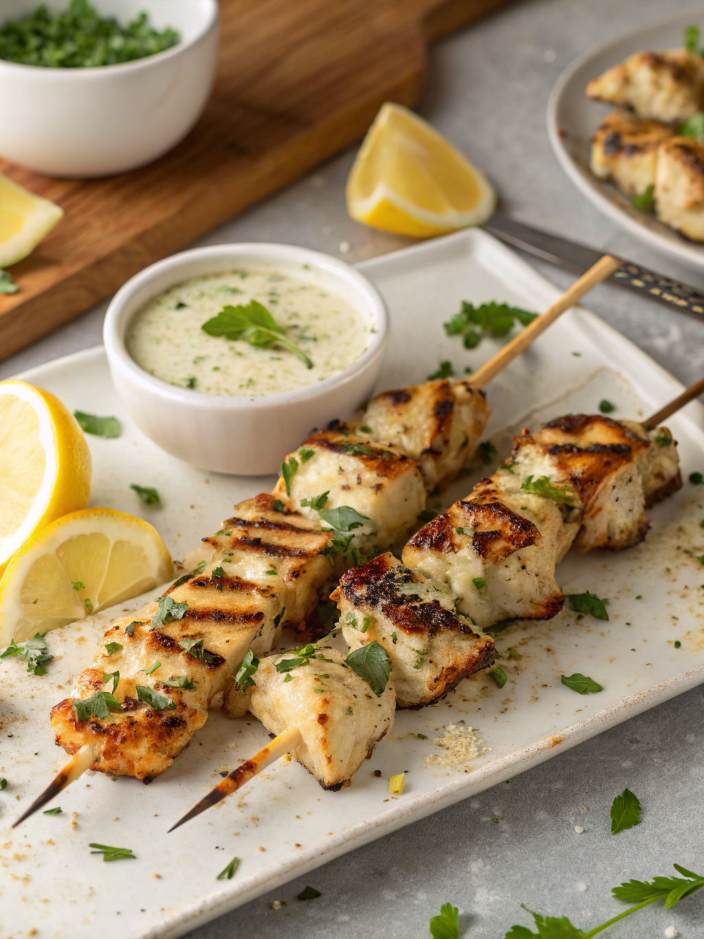 Grilled Ranch Garlic Parmesan Chicken Skewers
