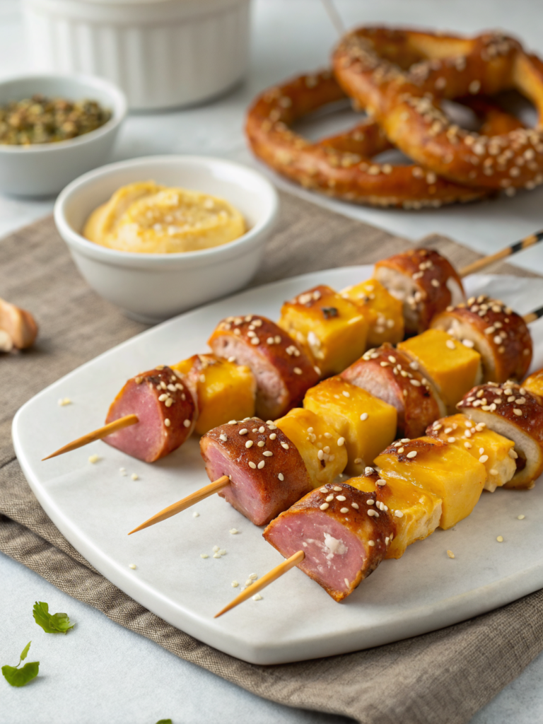 Ham and Cheese Pretzel Kabobs