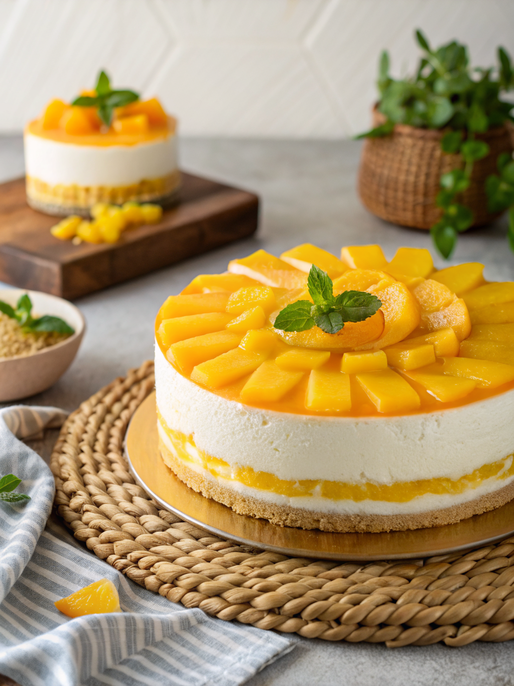 Mango Mousse Cake: 5 Reasons to Try This Tropical Dessert Recipe 3 A slice of Mango Mousse Cake showcasing layers of creamy mousse and vibrant yellow mango topping
