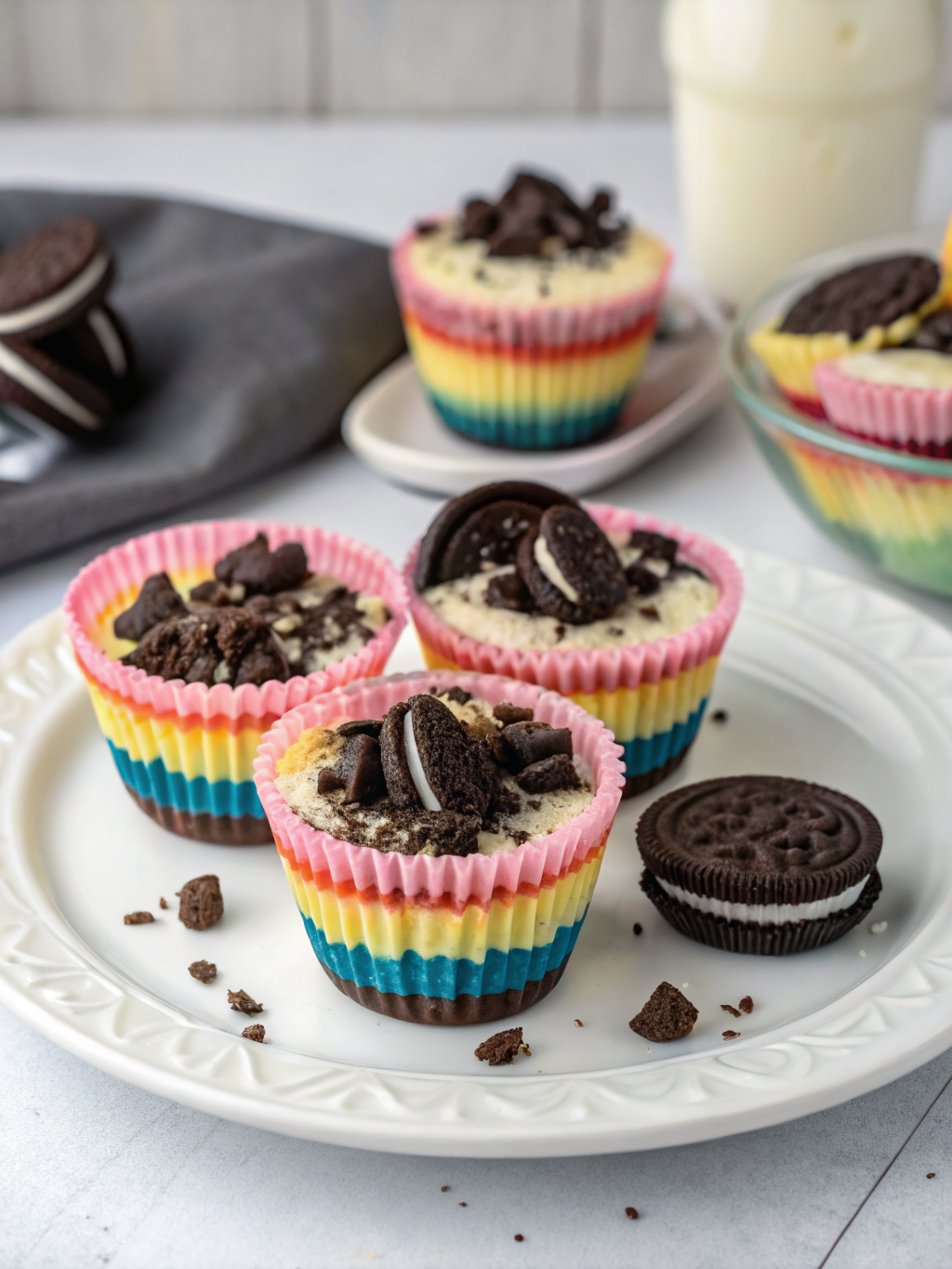Oreo No-Bake Cheesecake Cups | Lemons + Zest: 5 Easy Steps for Creamy Desserts 3 Oreo No-Bake Cheesecake Cups layered in clear cups with whipped cream and Oreo crumbs
