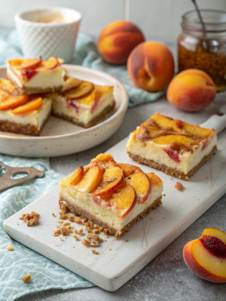 Peach Cobbler Cheesecake Bars Delight