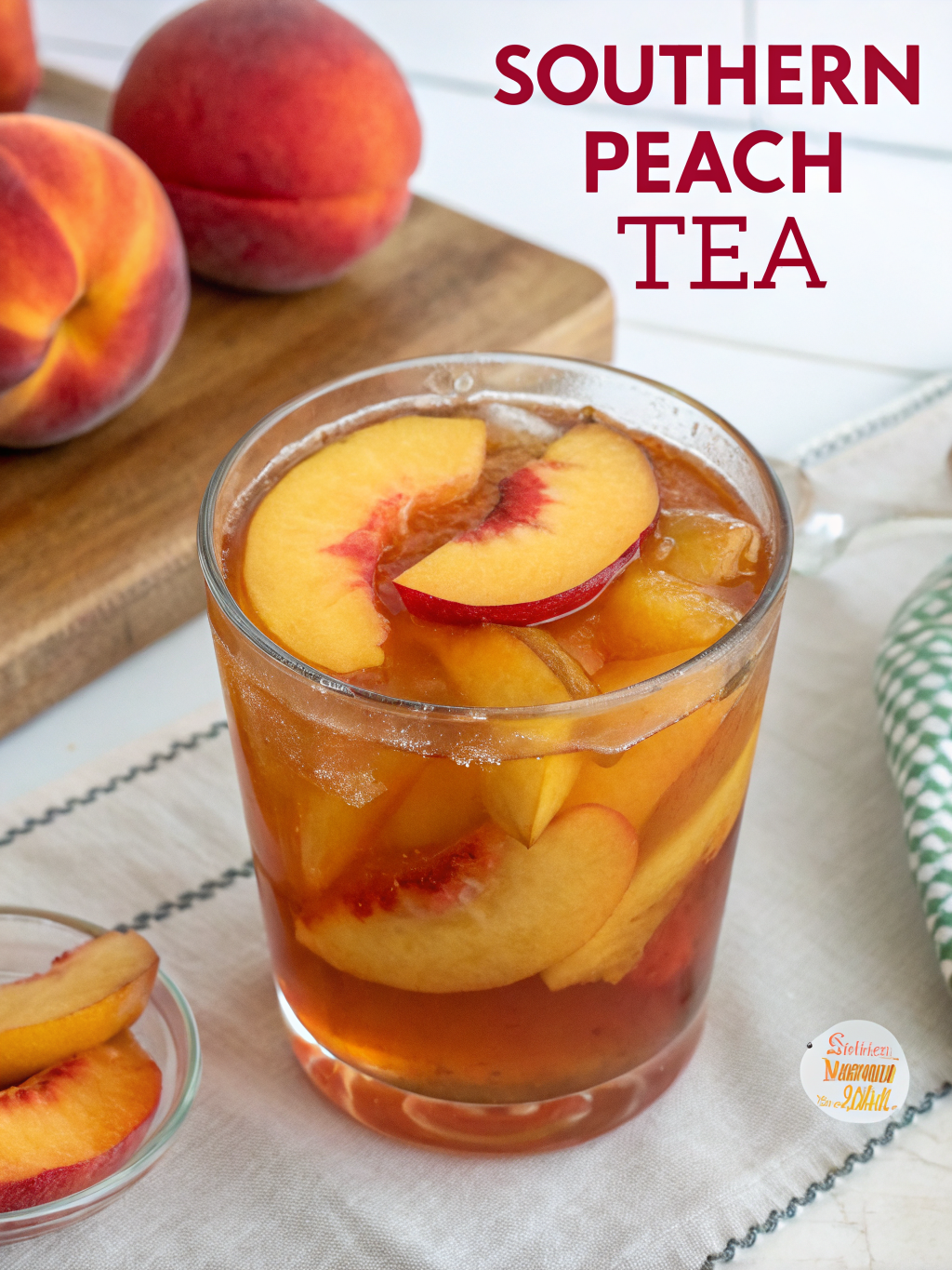 Southern Peach Tea: 5 Refreshing Ways to Make This Sweet Summer Drink 3 A glass of Southern Peach Tea with fresh peach slices and mint leaves garnished on top