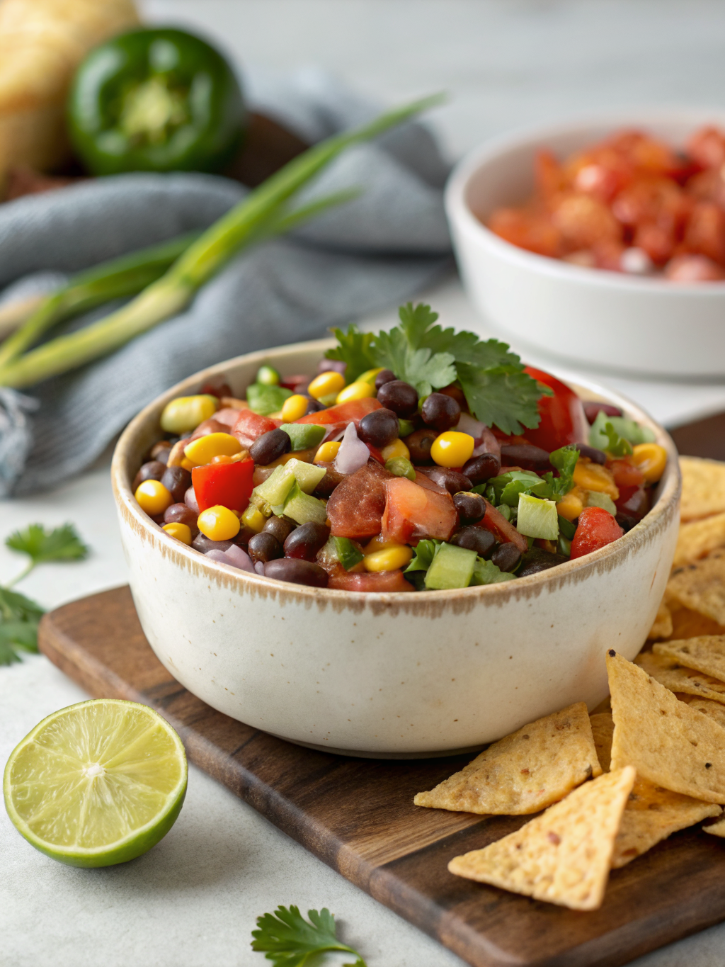 The BEST Cowboy Caviar Ever: 7 Reasons This Recipe Stands Out 3 A vibrant bowl of Cowboy Caviar filled with black beans, corn, diced bell peppers, and avocado, garnished with cilantro.